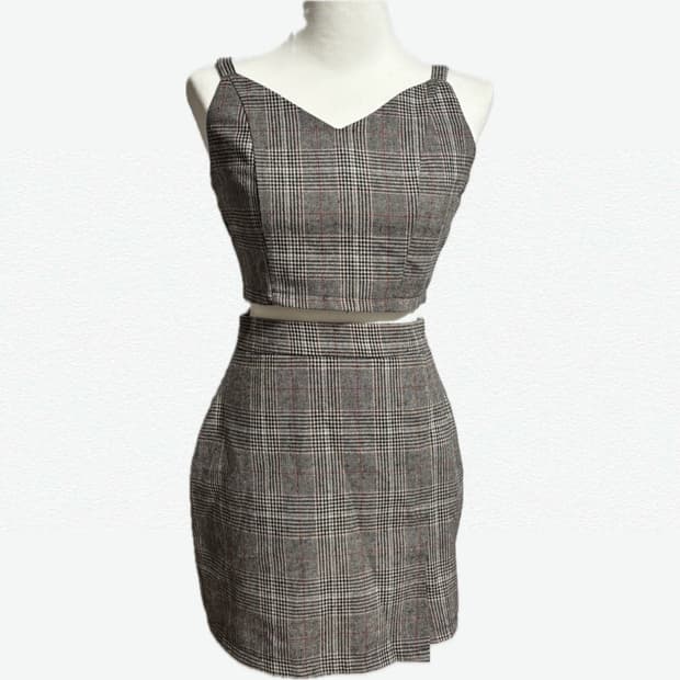 믹스엑스믹스 하트클럽 체크 투피스 셋업