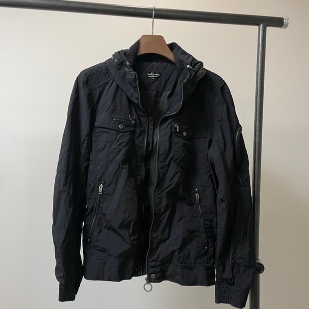 (105) 웰스프링 히든 후드 락시크 블루종 자켓