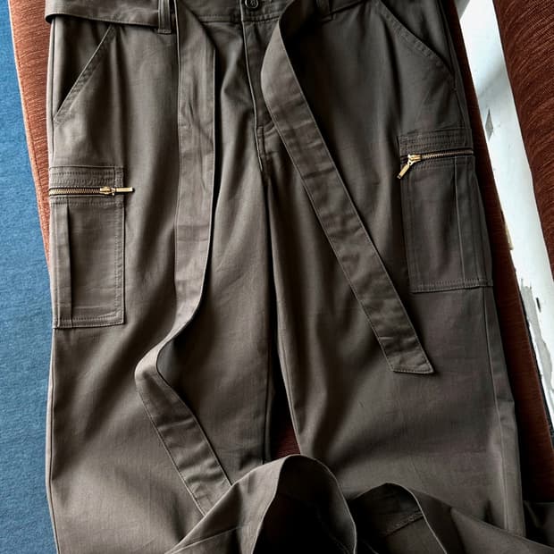 Cotton belted semi flare straight pants
