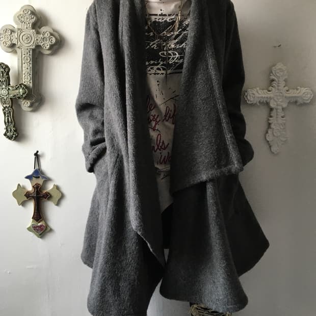 Woolen drape open coat