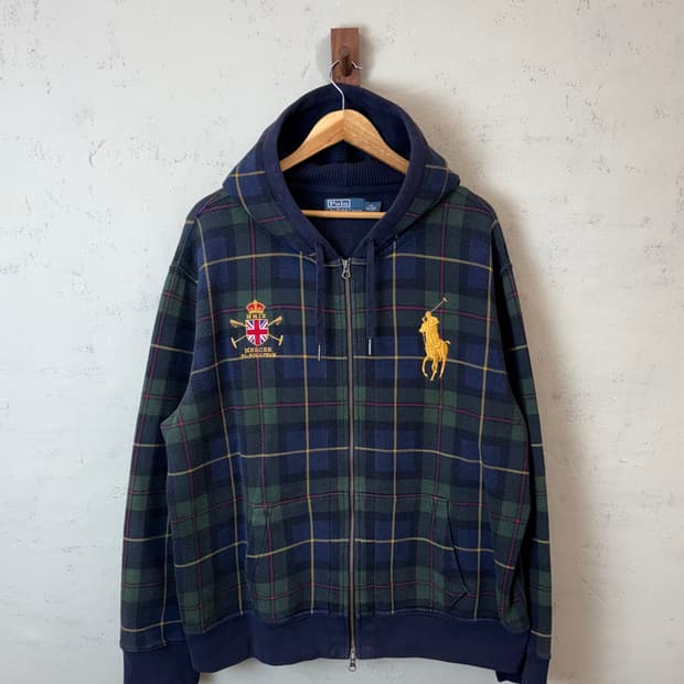 폴로랄프로렌 치프키프 블랙와치 빅포니 타탄체크 후드집업