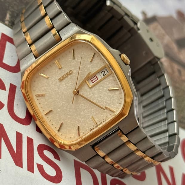 Seiko 세이코 쿼츠 티타늄 콤비 리넨 다이얼 Day-Date 1999