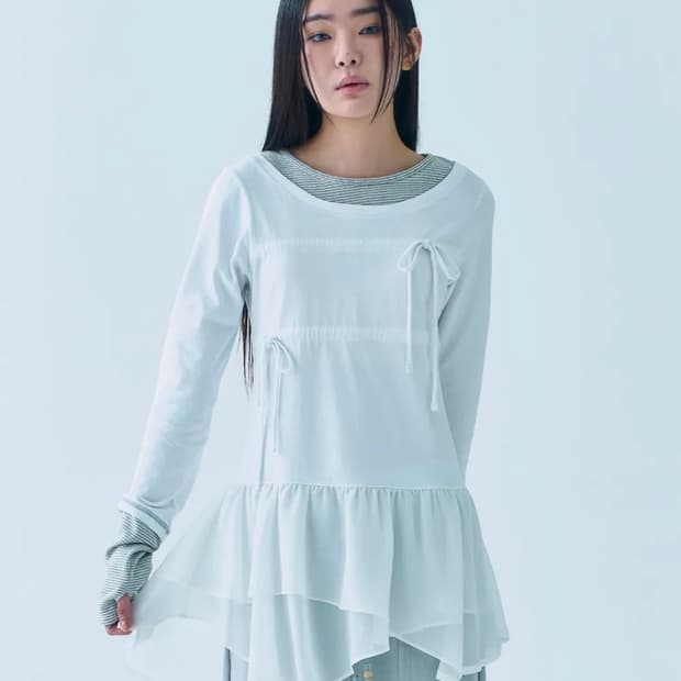 뚜오미오 LAYERED TAIL RIBBON TOP [WHITE] 2