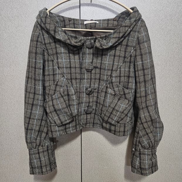 빈티지 너드 모리 브라운 체크 가디건 자켓