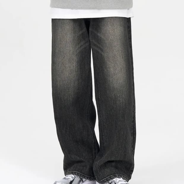 모어 와이드 데님 팬츠 (WASHED RAW BLACK)