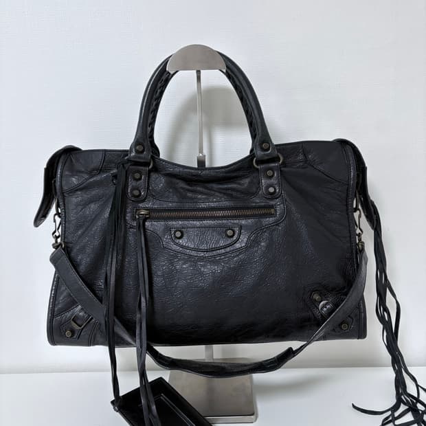 발렌시아가 시티 모터백 블랙 미디움