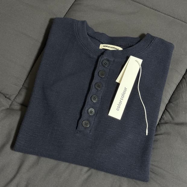 3) 컬러컬러 버튼 헨리넥 네이비