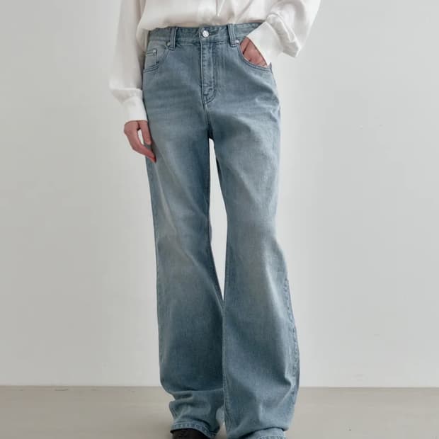 워싱 와이드 데님 진 라이트블루 MDPT060LBLUE
