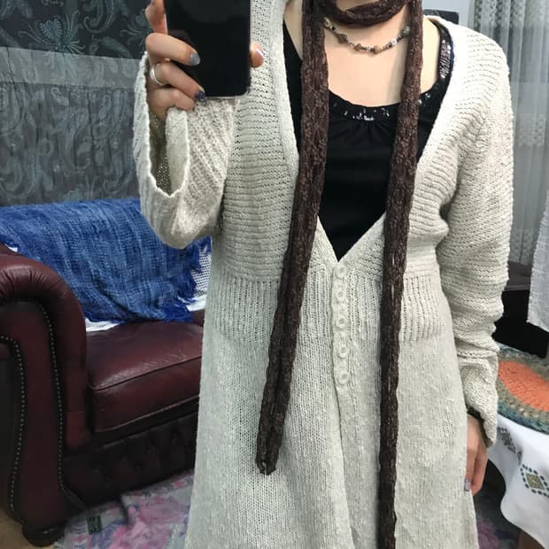 여성 브라운 레이스 디테일 스카프