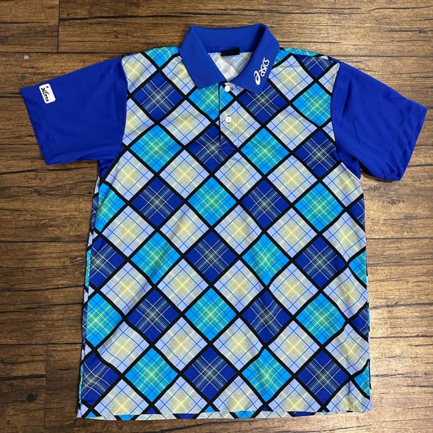 아식스 남성 체크 반팔 카라티 L 새제품