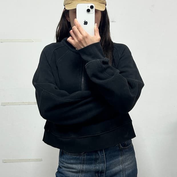 룰루레몬 스쿠바 오버사이즈드 퍼넬넥 하프집업 블랙