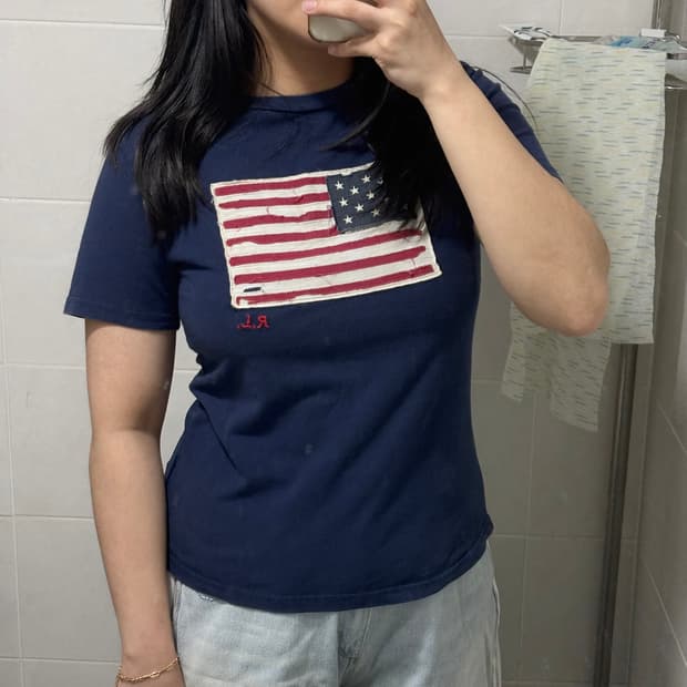 폴로 랄프로렌 성조기 패치 딱붙 반팔티 M