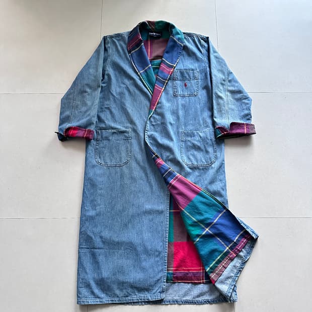 80s 폴로 랄프로렌 미국산 데님 로브 코트 L MADE IN USA