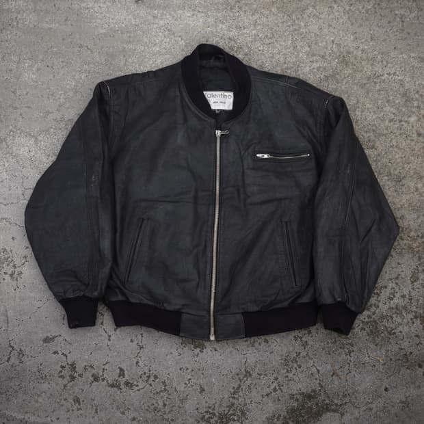 빈티지 유럽 레더 블루종 자켓