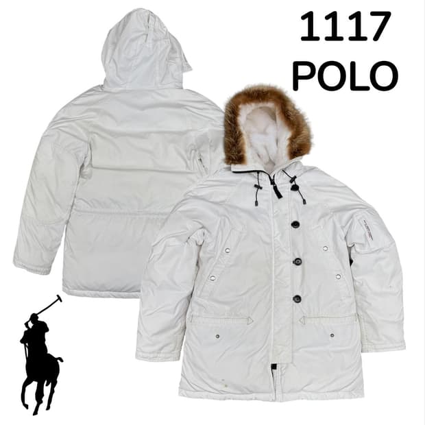 00s 폴로 진스 화이트 n3b 퍼 후드 패딩 야상 자켓 M