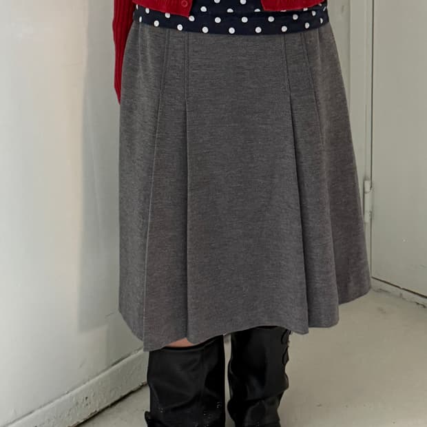 일본빈티지 그레이 핀턱 플리츠 미디스커트