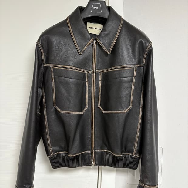 [M] 인사일런스 디스트레스드 레더 블루종 자켓