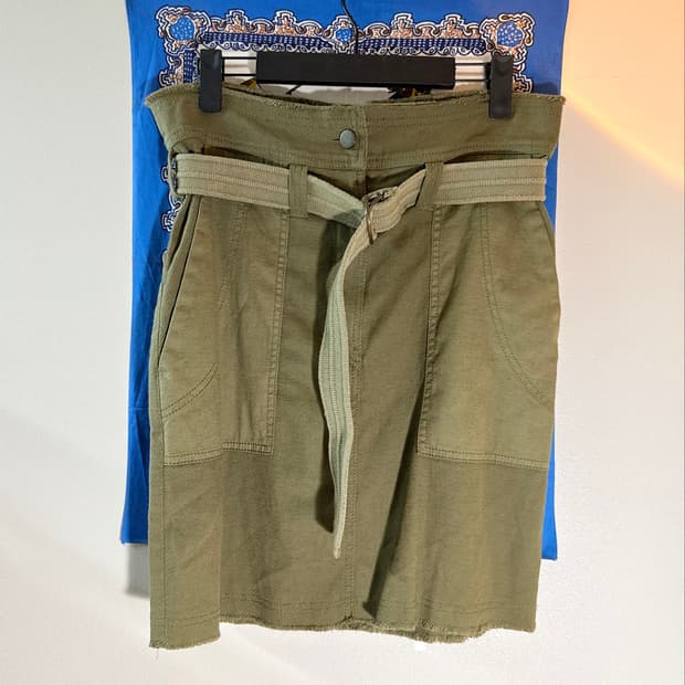[vanessabruno] Belted Cotton-Linen Skirt