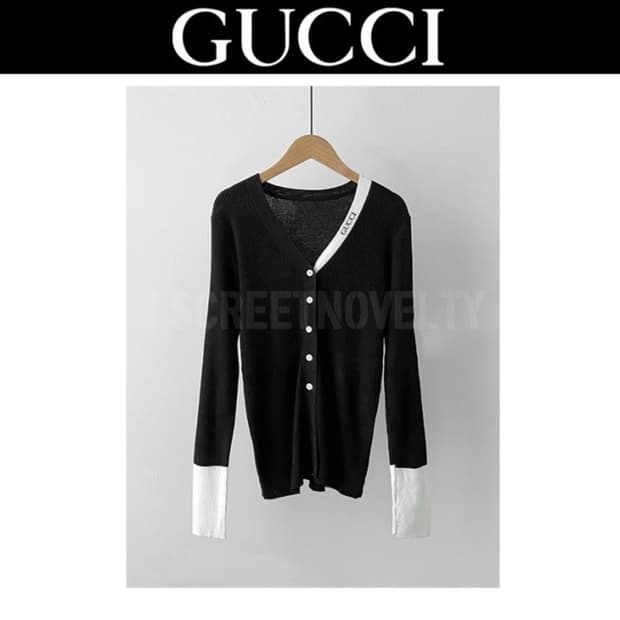 구찌 골지 이중배색가디건
