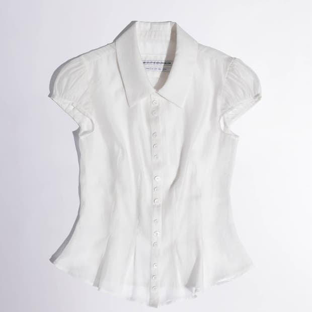 Sheer Pleated Hem Blouse White-s
