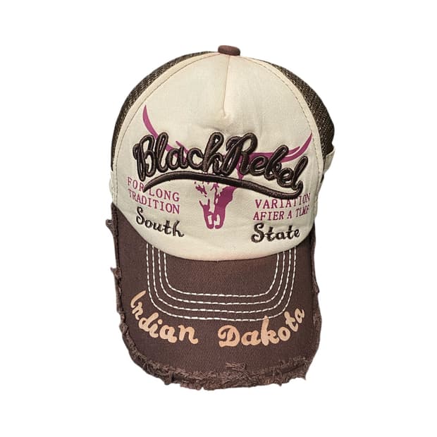 Japanese vtg y2k 자수 브라운 트러커캡