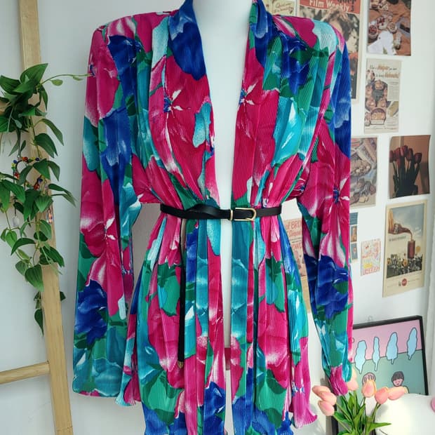 휴양지 플라워 빈티지 가디건 복고