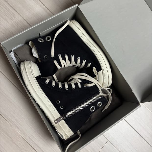 릭오웬스 블랙밀크 하이탑 스니커즈 38