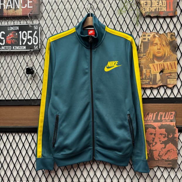 나이키 트리뷰트 트랙자켓 전면 로고 포인트 청록 옐로