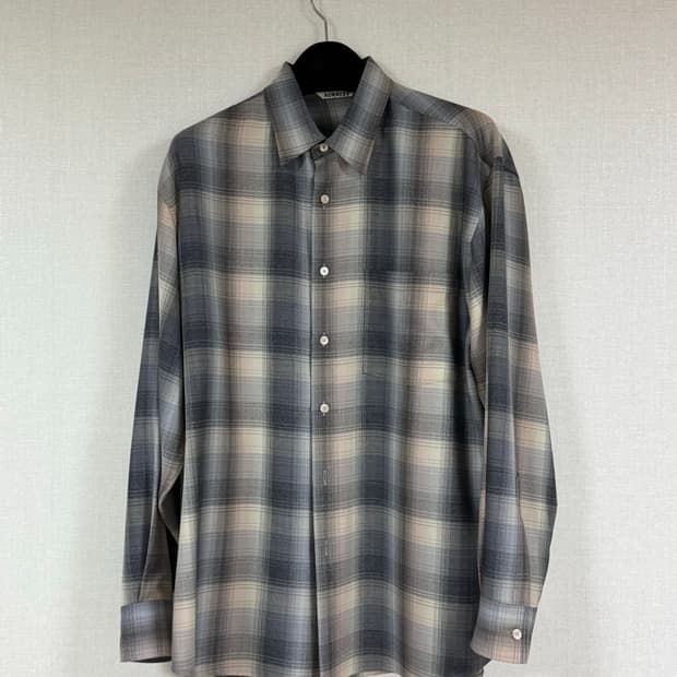 오라리 24AW 울 체크 셔츠 베이지 블루 4
