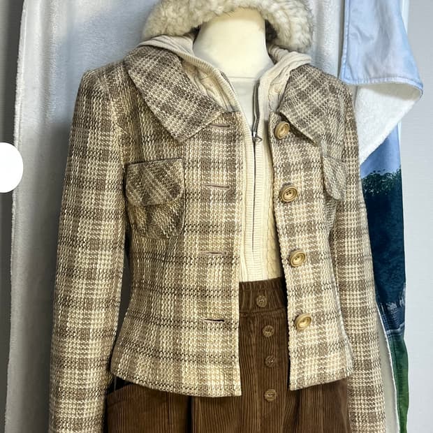 일본 빈티지 체크 울 자켓