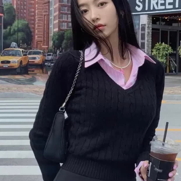 페일제이드 케이블 니트 브이넥 V넥 블랙 검정