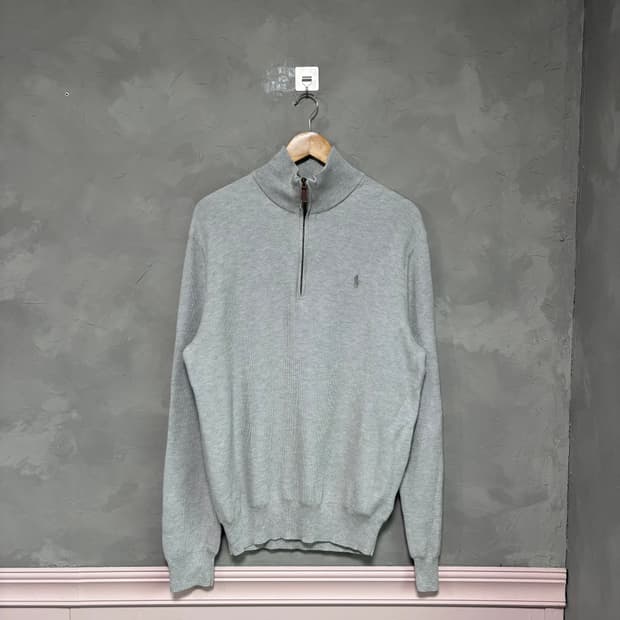 폴로 랄프로렌 피마코튼 니트 반집업 라이트 그레이