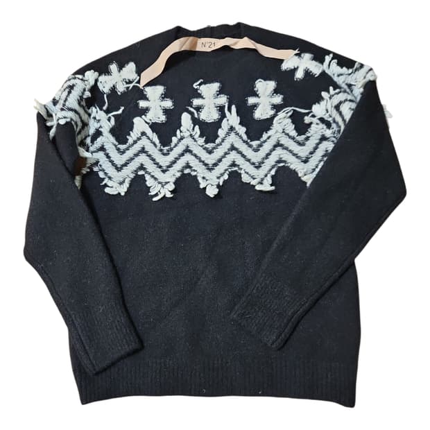 N21 블랙 패턴 니트 스웨터