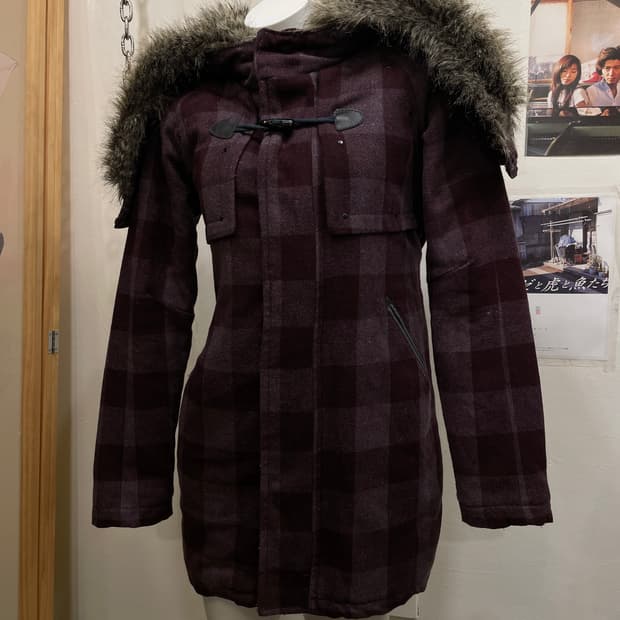 diesel 디젤 지퍼 후드 체크패턴 딥 퍼플 코트