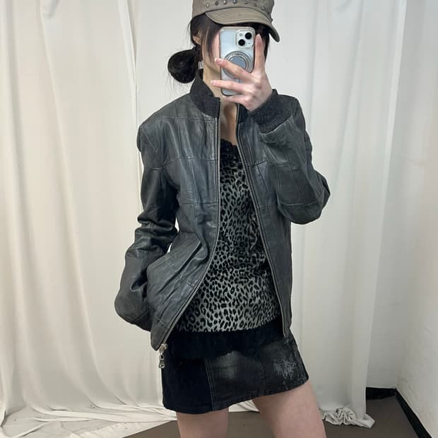 Dolce & Gabbana 다크그린 패치워크 레더 자켓