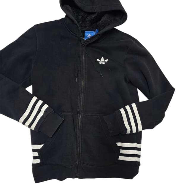 아디다스 블랙 후리스 후디 집업 95 (실측 67/45)