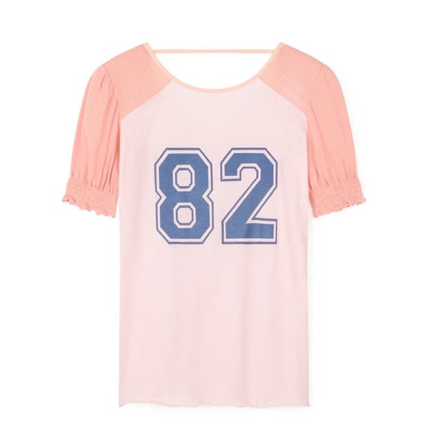 샵페어리 패드 숄더 레글런 하프 탑 핑크