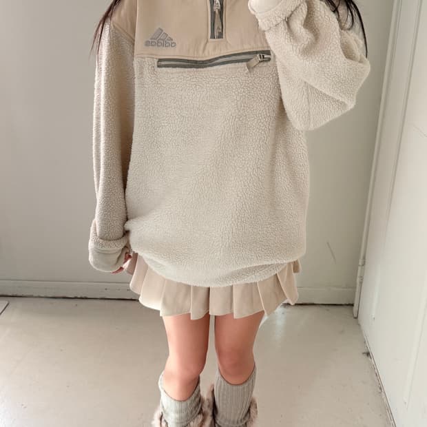 일본빈티지 아디다스 올드스쿨 후리스 반집업