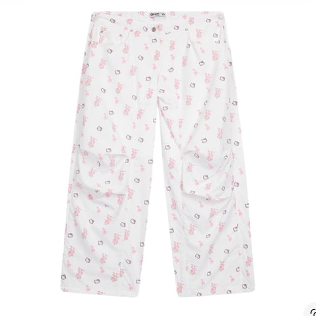 오픈 Yy x 헬로 키티 파라슈트 팬츠 화이트 새상품