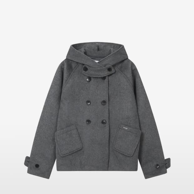 미세키서울 후드 버튼 더블코트 차콜