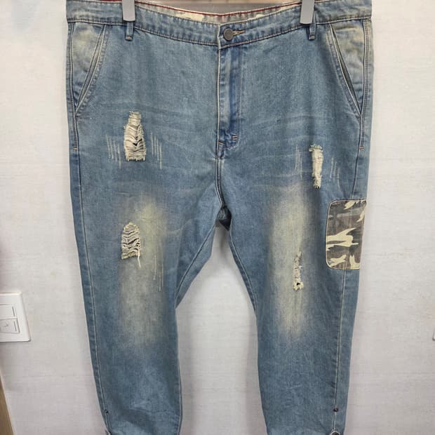 빈티지 카모패치 데미지 데님팬츠 39 40 