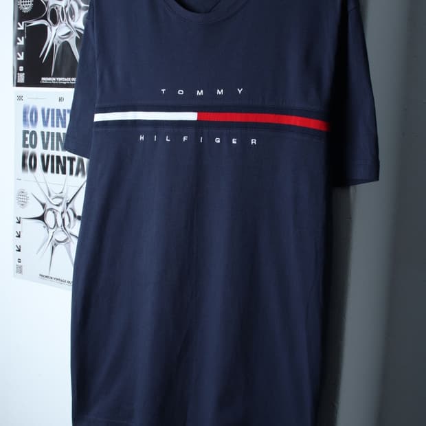 (L-XL) 타미힐피거 반팔 티셔츠 빅로고 네이비 올드스쿨-H30950