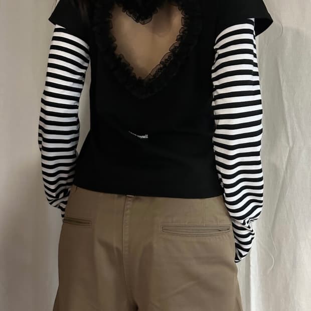 동은 레이어드 롱 티셔츠 하트티셔츠 사이즈1