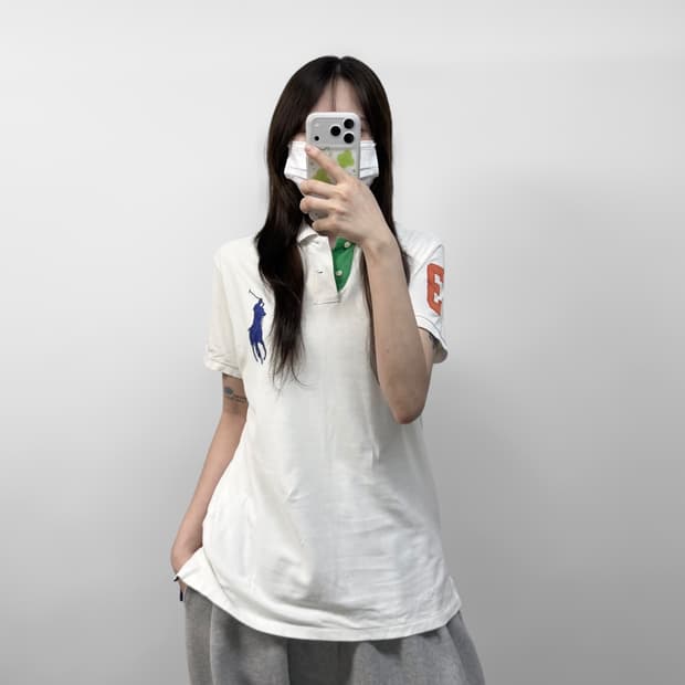 폴로 랄프로렌 빅 포니 자수 카라티 화이트