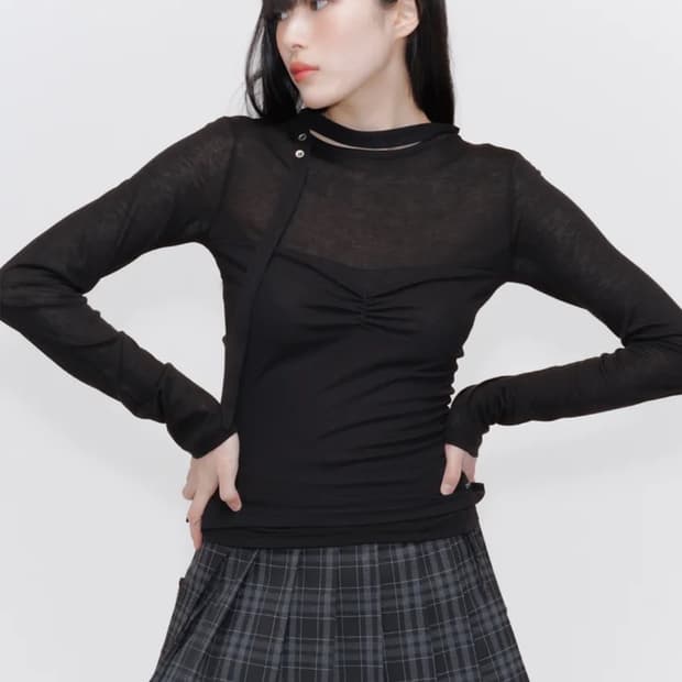 (새상품) 미세키서울 쉬어 레이어드 스카프 롱슬리브