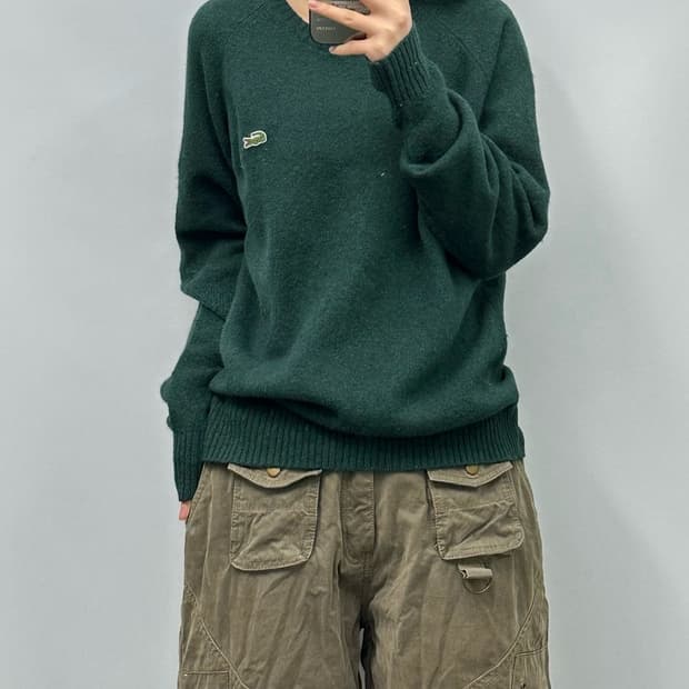 라코스테 자수로고 딥그린 라운드 니트