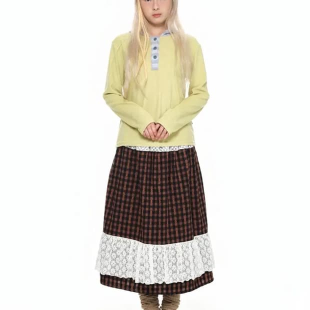 유쓰배쓰 로맨틱 러플 체크 스커트