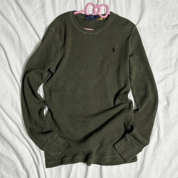 폴로 와플 카키 롱슬