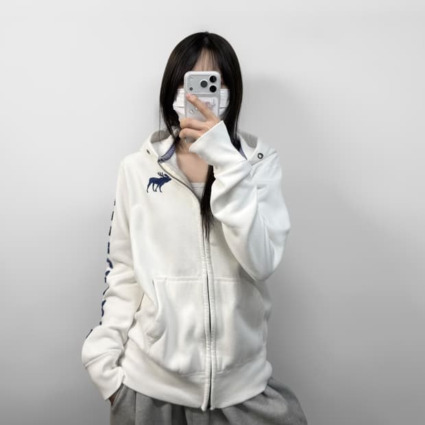 아베크롬비 사이드 스펠 로고 후드집업 화이트