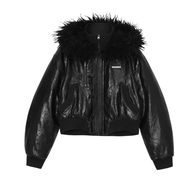 보헤미안서울 레더 퍼 후드 자켓 패딩